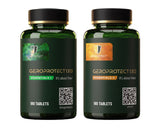 Geroprotect Essentials I and Essentials II bottles side by side — the complete 26